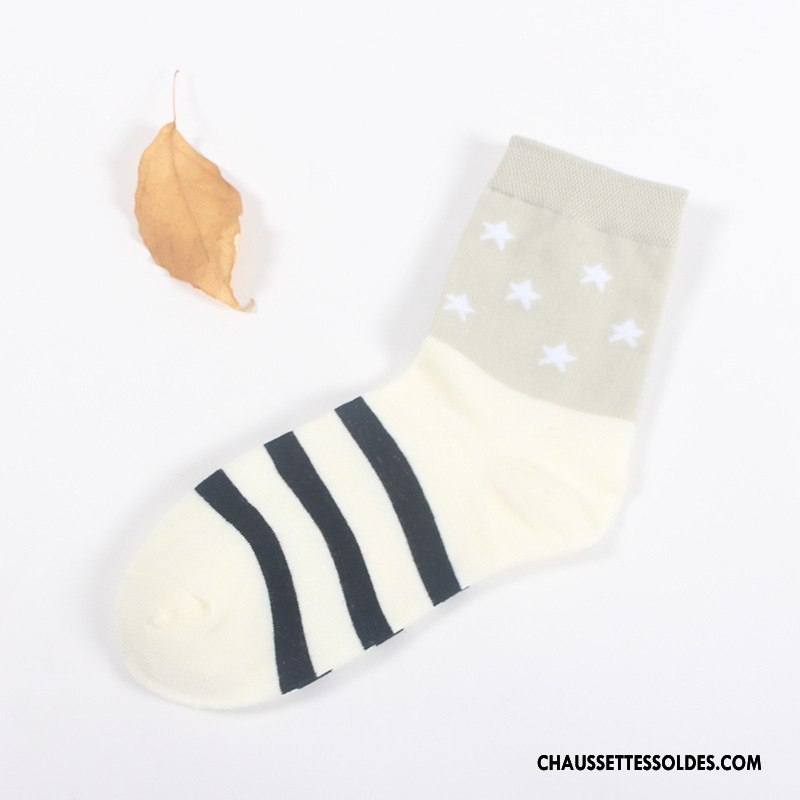 Chaussettes Mi Hautes Femme Rayé Milieu Gris