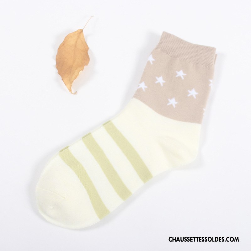 Chaussettes Mi Hautes Femme Rayé Milieu Gris