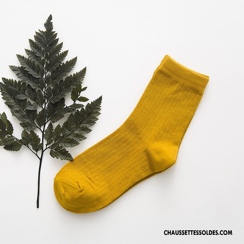 Chaussettes Mi Hautes Femme Rayé Milieu Hiver L'automne Nouvelles Arrivées 100% Coton Jaune