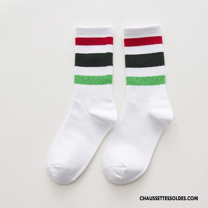 Chaussettes Mi Hautes Femme Rayé Mouvement Élève Vent D'université Chaussette Courte Rétro Coloré
