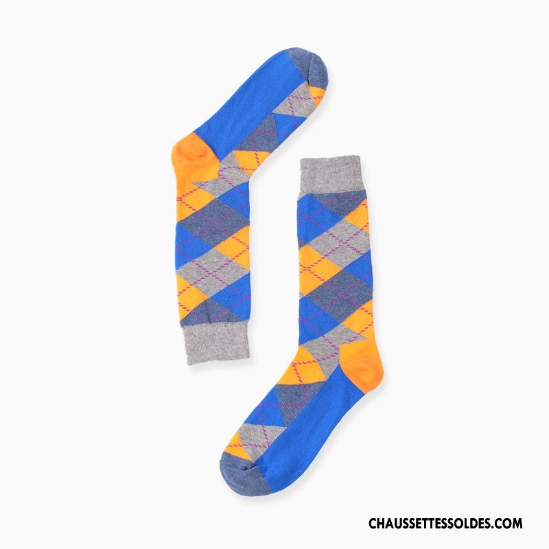 Chaussettes Mi Hautes Femme Rayé Style Losange Homme Rue Tendance Couleur De Contraste Gris