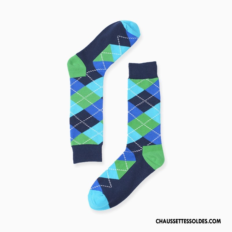 Chaussettes Mi Hautes Femme Rayé Style Losange Homme Rue Tendance Couleur De Contraste Gris