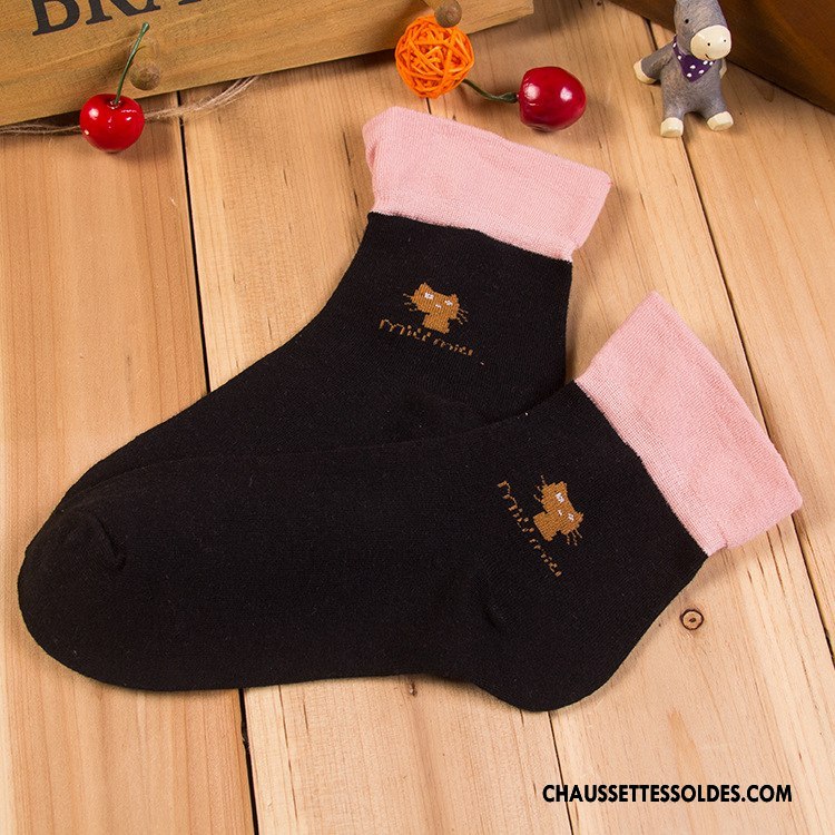 Chaussettes Mi Hautes Femme Respirant Modèle Dame Le Nouveau Chat Chaussettes En Coton Rose