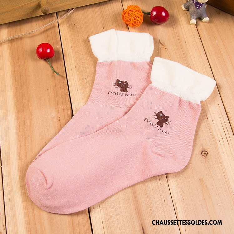 Chaussettes Mi Hautes Femme Respirant Modèle Dame Le Nouveau Chat Chaussettes En Coton Rose