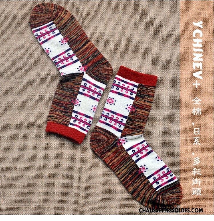 Chaussettes Mi Hautes Femme Rétro Nation Style National Chaussettes En Coton Petit Fleurs Couleurs Mixtes Bleu