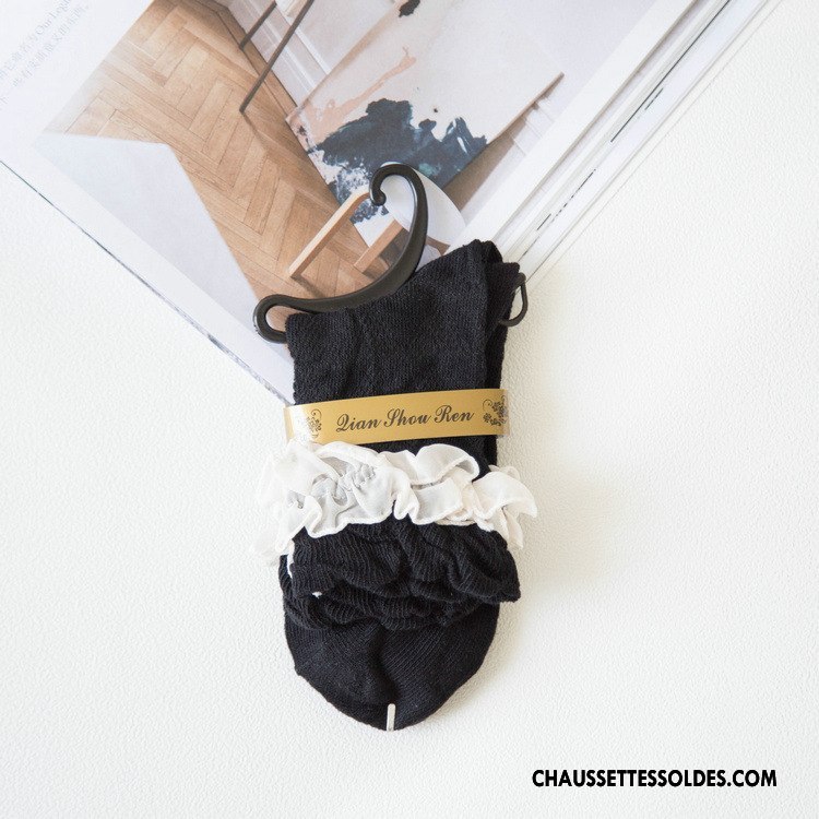 Chaussettes Mi Hautes Femme Soie Chaussette Courte Dentelle Chaussettes En Coton Dame Princesse Jaune