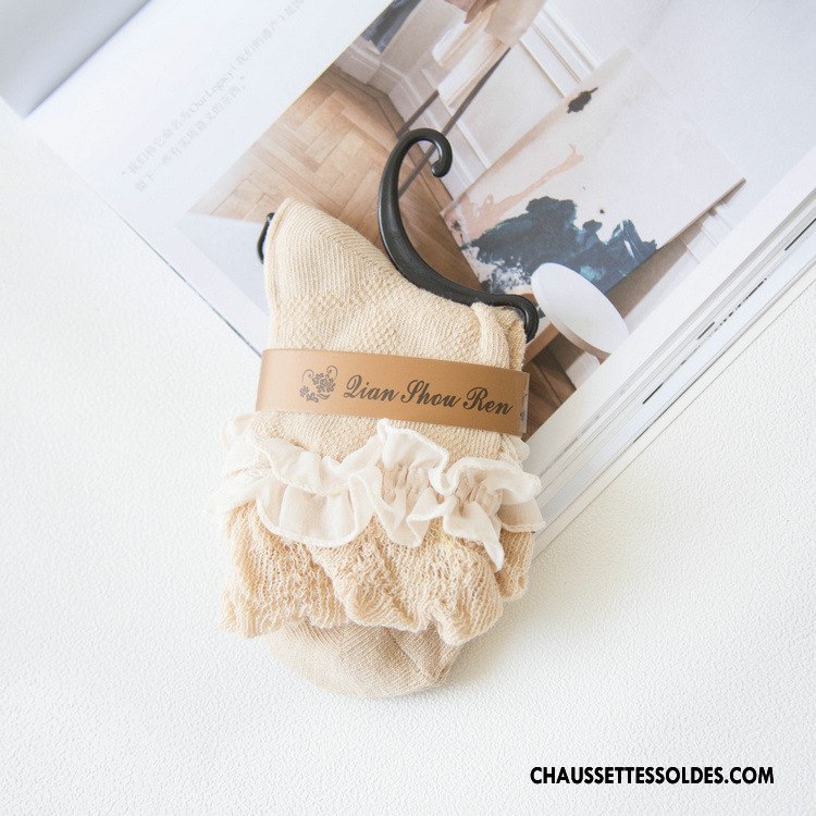 Chaussettes Mi Hautes Femme Soie Chaussette Courte Dentelle Chaussettes En Coton Dame Princesse Jaune