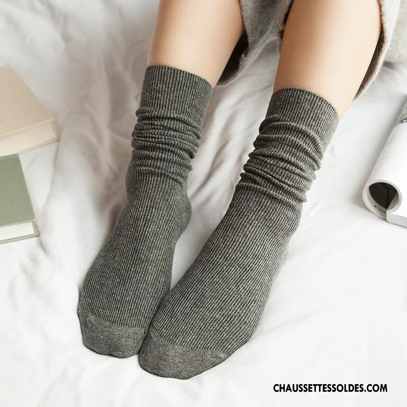 Chaussettes Mi Hautes Femme Style Chaud Rétro Hiver Milieu Le Nouveau Chaussettes En Coton Pure Vert