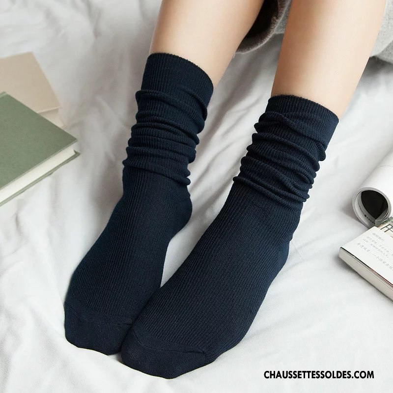 Chaussettes Mi Hautes Femme Style Chaud Rétro Hiver Milieu Le Nouveau Chaussettes En Coton Pure Vert