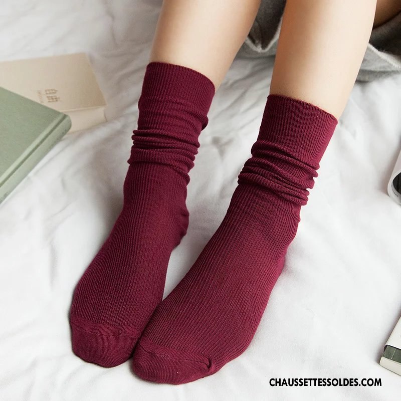 Chaussettes Mi Hautes Femme Style Chaud Rétro Hiver Milieu Le Nouveau Chaussettes En Coton Pure Vert