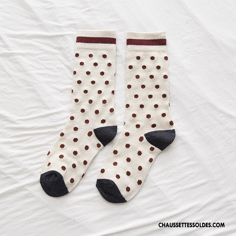 Chaussettes Mi Hautes Femme Style National Petit Rétro L'automne Hiver Chaussettes En Coton Bordeaux