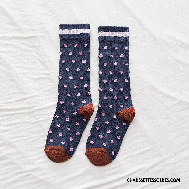 Chaussettes Mi Hautes Femme Style National Petit Rétro L'automne Hiver Chaussettes En Coton Bordeaux