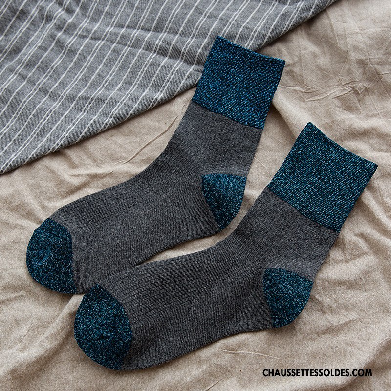 Chaussettes Mi Hautes Femme Style Nouvelles Arrivées Milieu Dame Rétro Tendance Couleurs Mixtes Jaune Or
