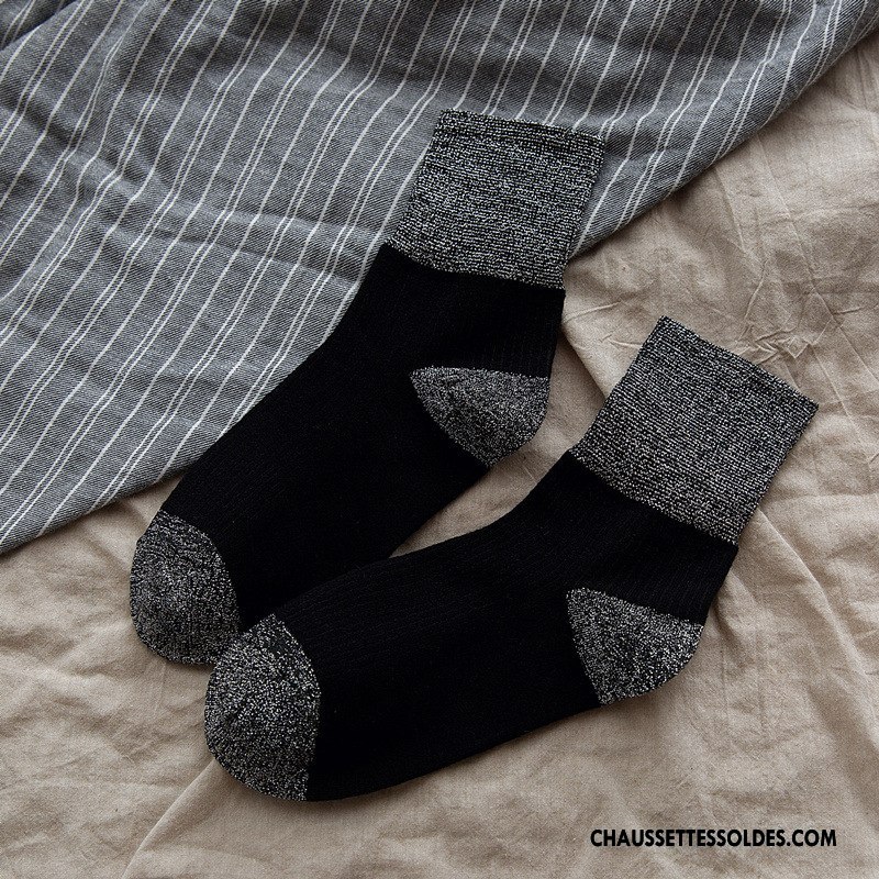 Chaussettes Mi Hautes Femme Style Nouvelles Arrivées Milieu Dame Rétro Tendance Couleurs Mixtes Jaune Or