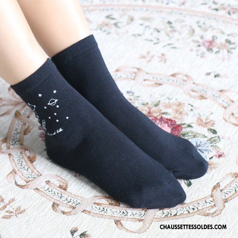 Chaussettes Mi Hautes Femme Technologie Le Nouveau Mouvement Dessin Animé Printemps Dame Impression Gris