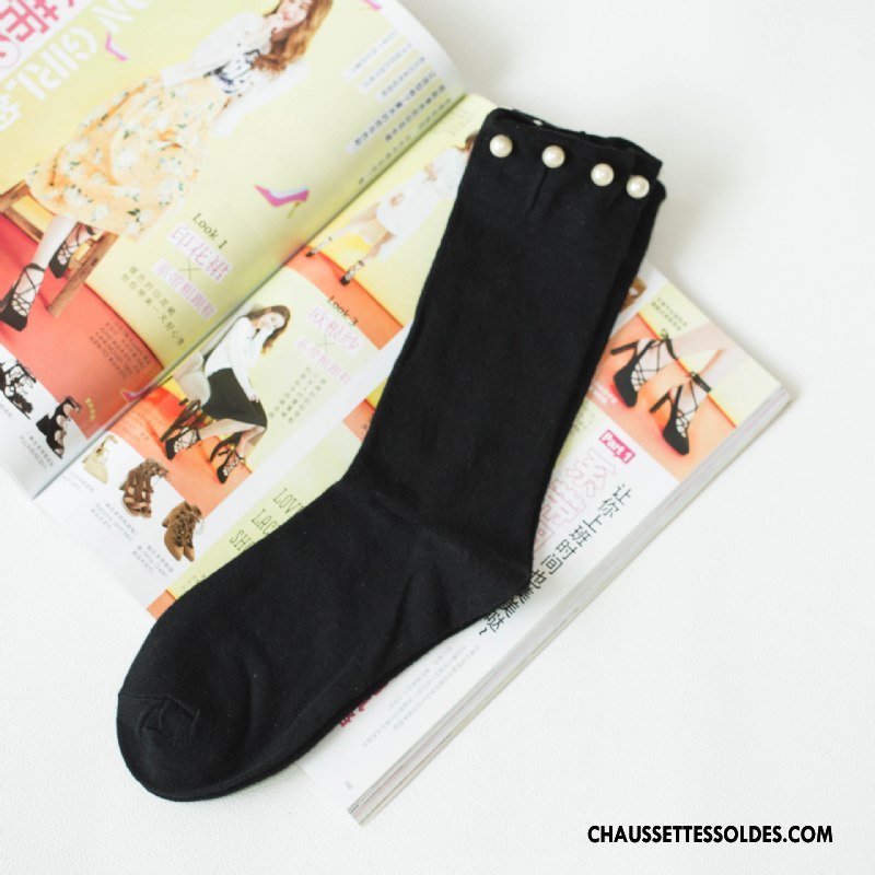 Chaussettes Mi Hautes Femme Tendance L'automne 100% Coton Rivet Le Nouveau Europe Noir