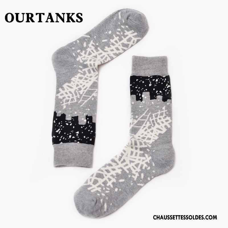 Chaussettes Mi Hautes Femme Tendance Le Nouveau Respirant Personnalité Long Stock Homme Gris