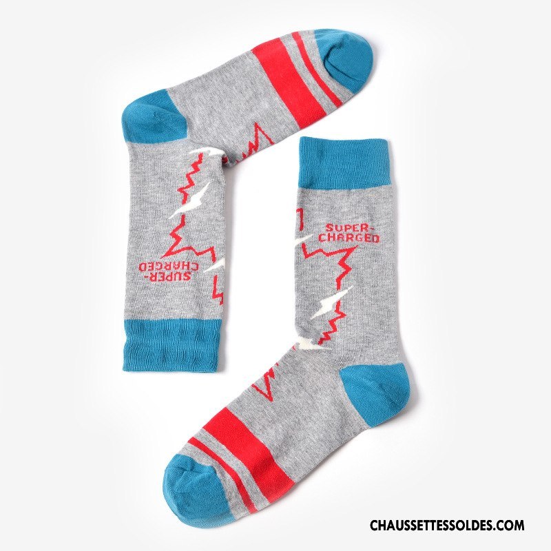 Chaussettes Mi Hautes Femme Tendance Le Nouveau Respirant Personnalité Long Stock Homme Gris