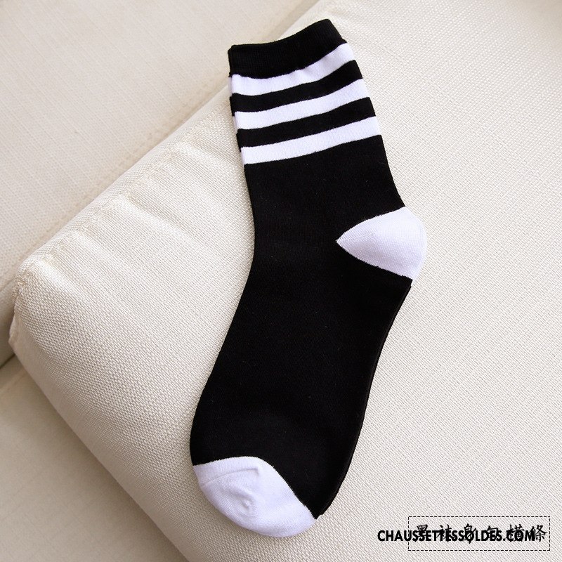 Chaussettes Mi Hautes Femme Tendance Rayé Tous Les Assortis Milieu Le Nouveau Chaussettes En Coton Blanc Noir