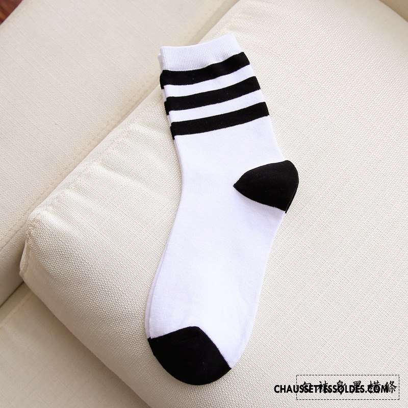Chaussettes Mi Hautes Femme Tendance Rayé Tous Les Assortis Milieu Le Nouveau Chaussettes En Coton Blanc Noir