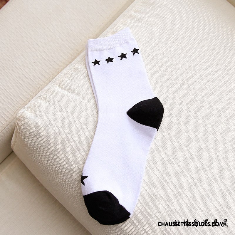 Chaussettes Mi Hautes Femme Tendance Rayé Tous Les Assortis Milieu Le Nouveau Chaussettes En Coton Blanc Noir