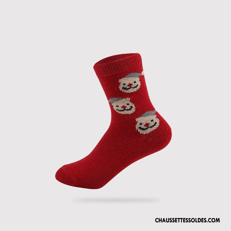 Chaussettes Mi Hautes Femme Thermiques Dessin Animé Dame Le Nouveau Noël L'automne Rouge