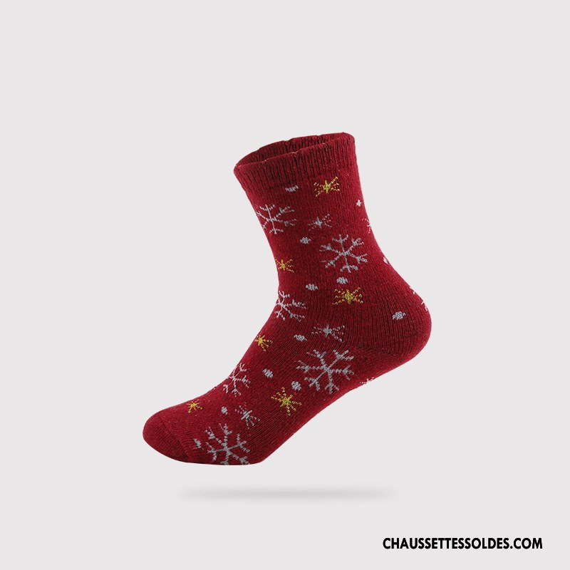 Chaussettes Mi Hautes Femme Thermiques Dessin Animé Dame Le Nouveau Noël L'automne Rouge