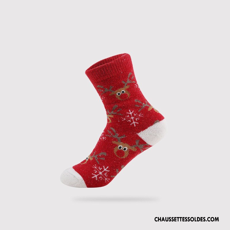 Chaussettes Mi Hautes Femme Thermiques Dessin Animé Dame Le Nouveau Noël L'automne Rouge