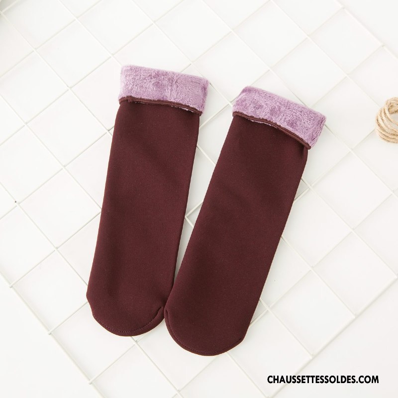 Chaussettes Mi Hautes Femme Thermiques Flambage Le Nouveau L'automne Plus De Velours Hiver Pure Vert