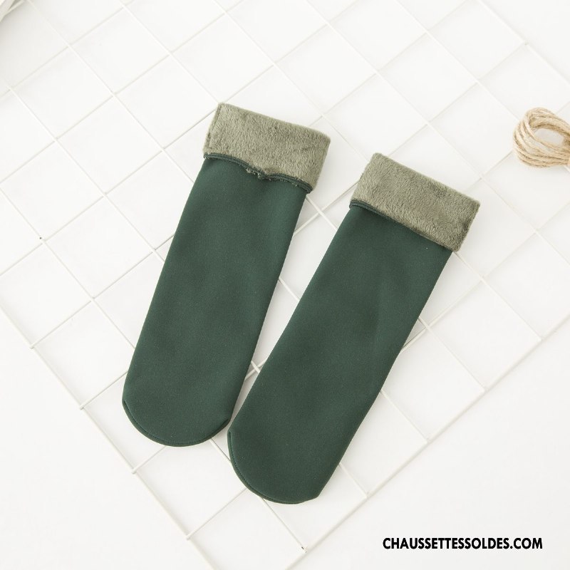 Chaussettes Mi Hautes Femme Thermiques Flambage Le Nouveau L'automne Plus De Velours Hiver Pure Vert