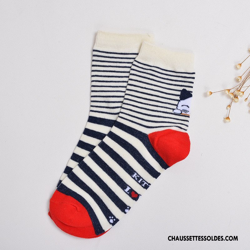Chaussettes Mi Hautes Femme Thermiques Le Nouveau Chat Dame Dimensionnel Chaussettes En Coton Rouge