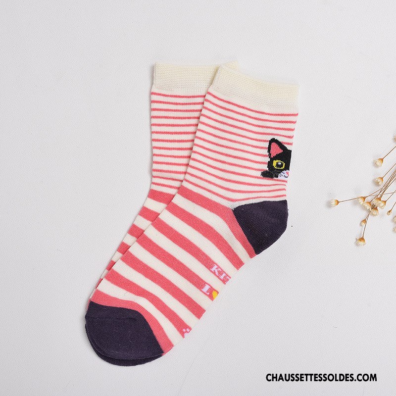 Chaussettes Mi Hautes Femme Thermiques Le Nouveau Chat Dame Dimensionnel Chaussettes En Coton Rouge