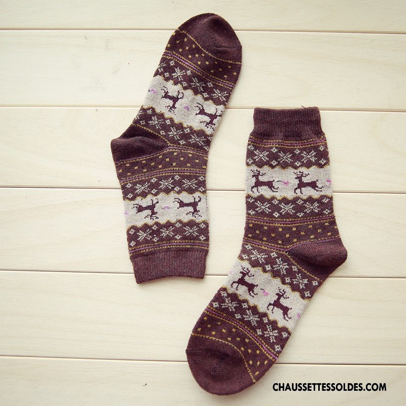 Chaussettes Mi Hautes Femme Thermiques Renforcé L'automne Des Chaussettes En Laine Dame Dessin Animé Bordeaux Or