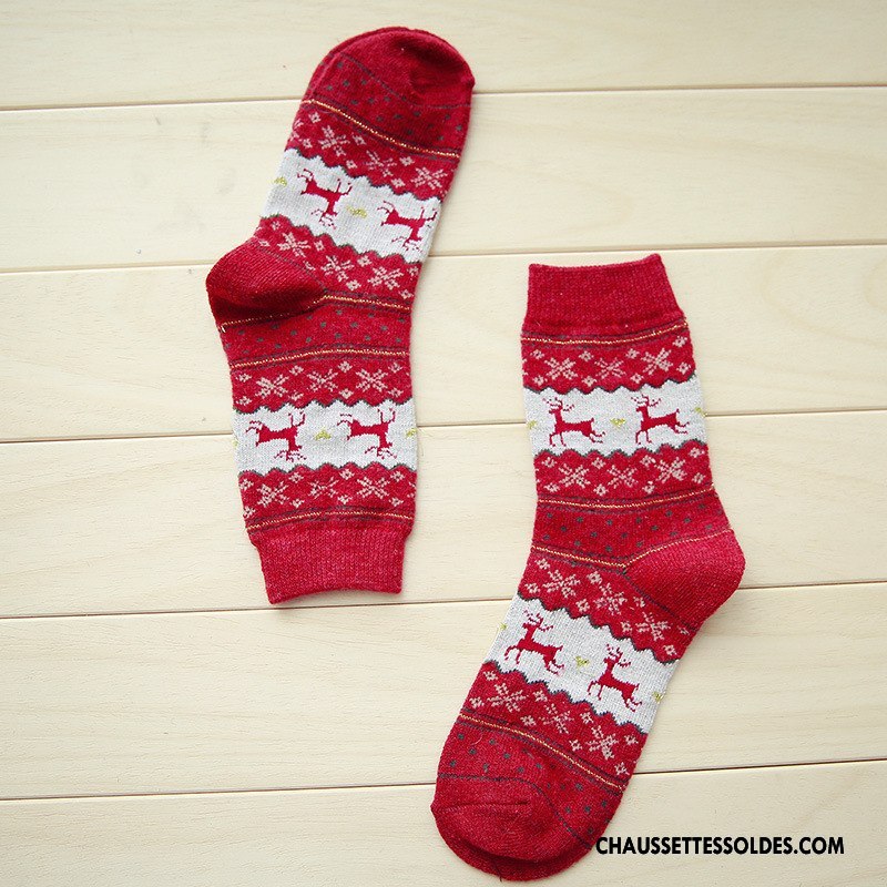 Chaussettes Mi Hautes Femme Thermiques Renforcé L'automne Des Chaussettes En Laine Dame Dessin Animé Bordeaux Or