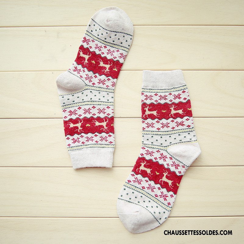 Chaussettes Mi Hautes Femme Thermiques Renforcé L'automne Des Chaussettes En Laine Dame Dessin Animé Bordeaux Or