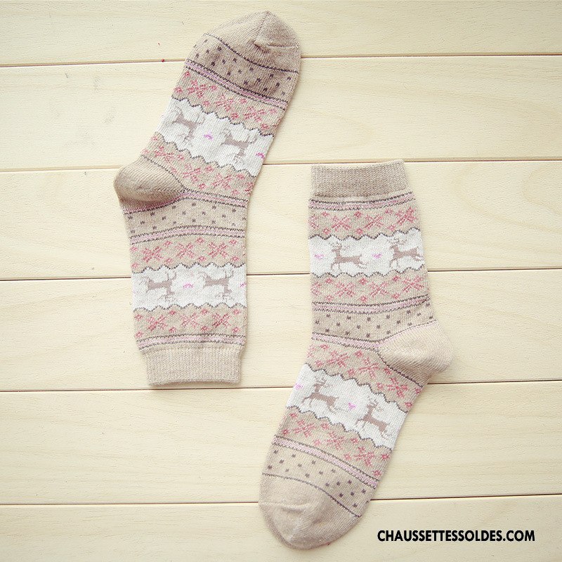 Chaussettes Mi Hautes Femme Thermiques Renforcé L'automne Des Chaussettes En Laine Dame Dessin Animé Bordeaux Or