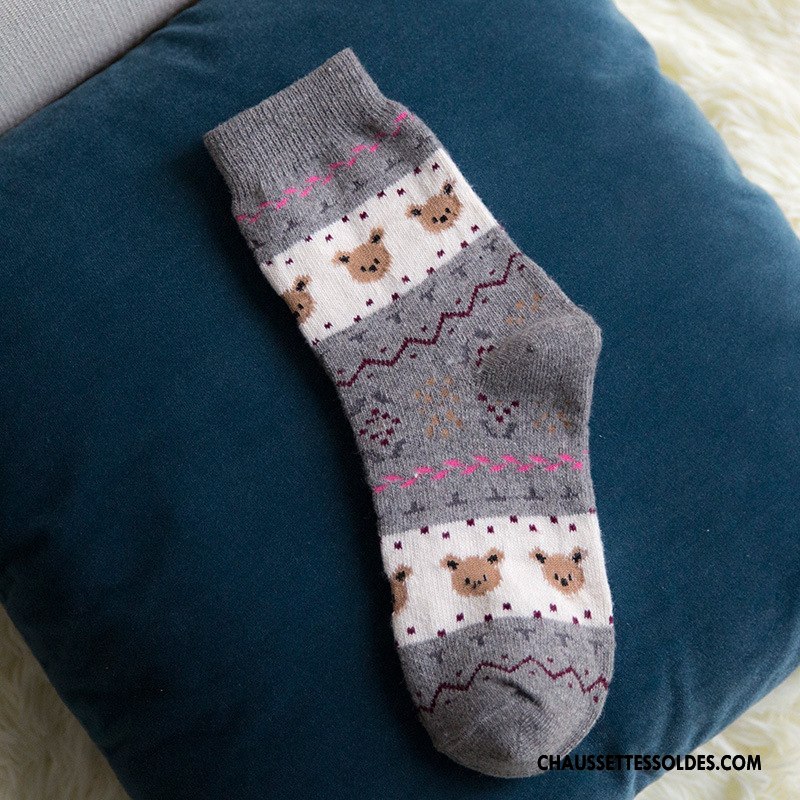 Chaussettes Mi Hautes Femme Thermiques Renforcé Lapin Des Chaussettes En Laine Modèle Ours Blanc