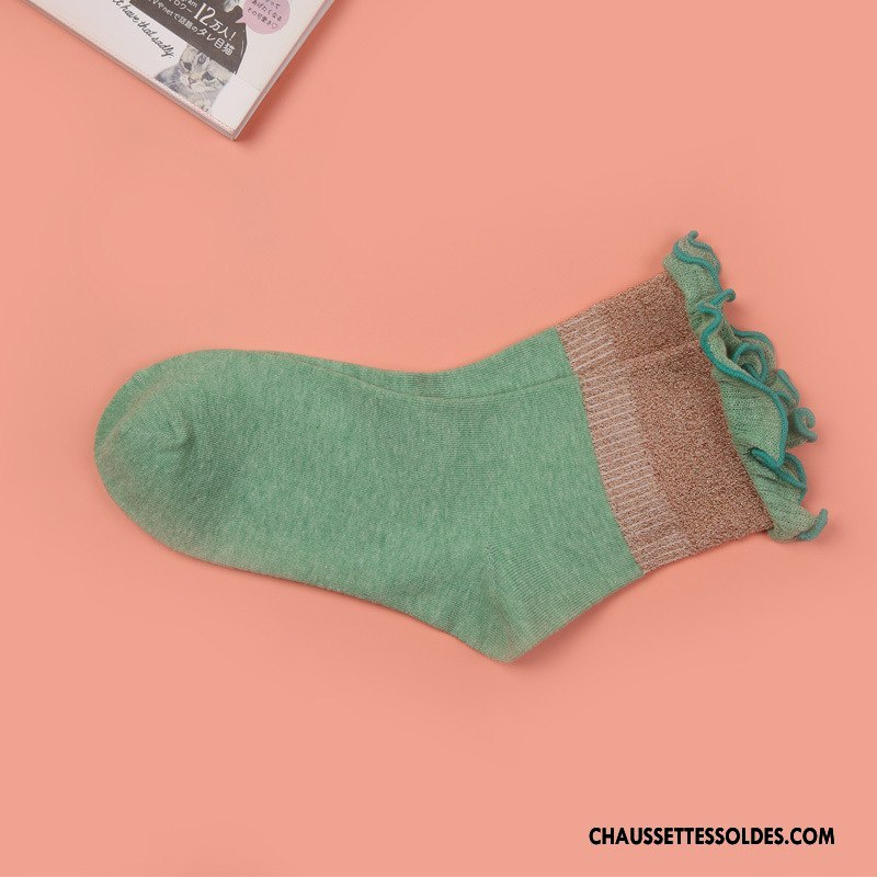 Chaussettes Mi Hautes Femme Toutes Les Saisons 100% Coton Respirant Absorber La Sueur Rétro Milieu Pure Blanc