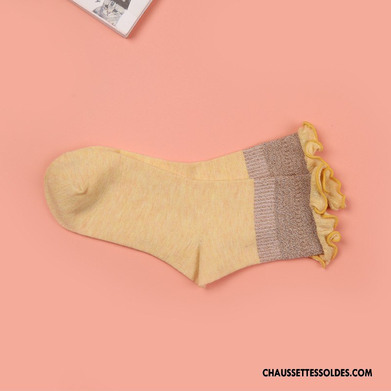 Chaussettes Mi Hautes Femme Toutes Les Saisons 100% Coton Respirant Absorber La Sueur Rétro Milieu Pure Blanc