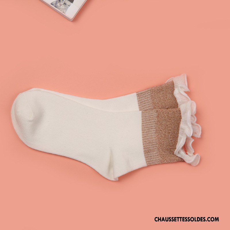 Chaussettes Mi Hautes Femme Toutes Les Saisons 100% Coton Respirant Absorber La Sueur Rétro Milieu Pure Blanc