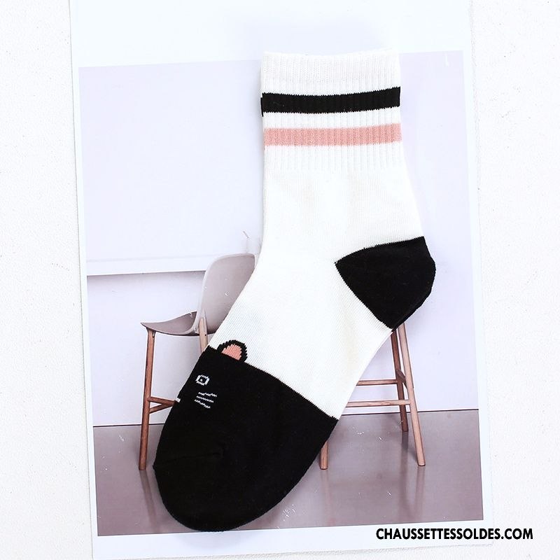 Chaussettes Mi Hautes Femme Vent D'université Le Nouveau 100% Coton Milieu Dame Blanc