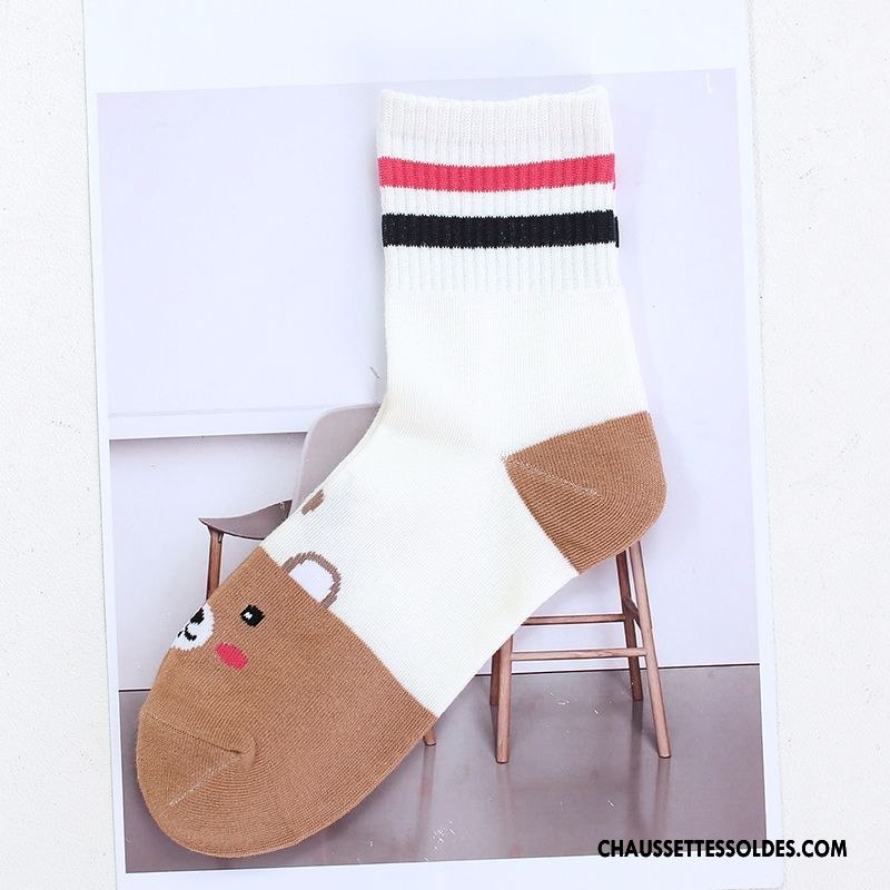 Chaussettes Mi Hautes Femme Vent D'université Le Nouveau 100% Coton Milieu Dame Blanc