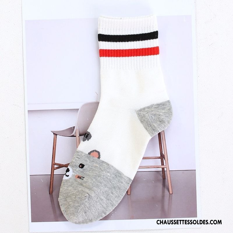 Chaussettes Mi Hautes Femme Vent D'université Le Nouveau 100% Coton Milieu Dame Blanc