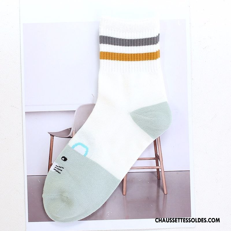 Chaussettes Mi Hautes Femme Vent D'université Le Nouveau 100% Coton Milieu Dame Blanc