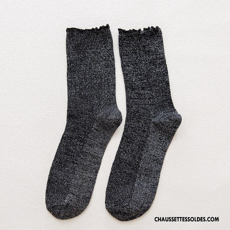 Chaussettes Mi Hautes Femme Vent D'université Rétro Milieu Matelassé Bois Dame Pure Bleu Or