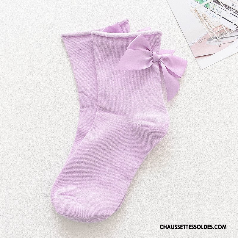 Chaussettes Mi Hautes Femme Élève Frais Chaussettes En Coton Vent D'université Derbies Ourlet Violet