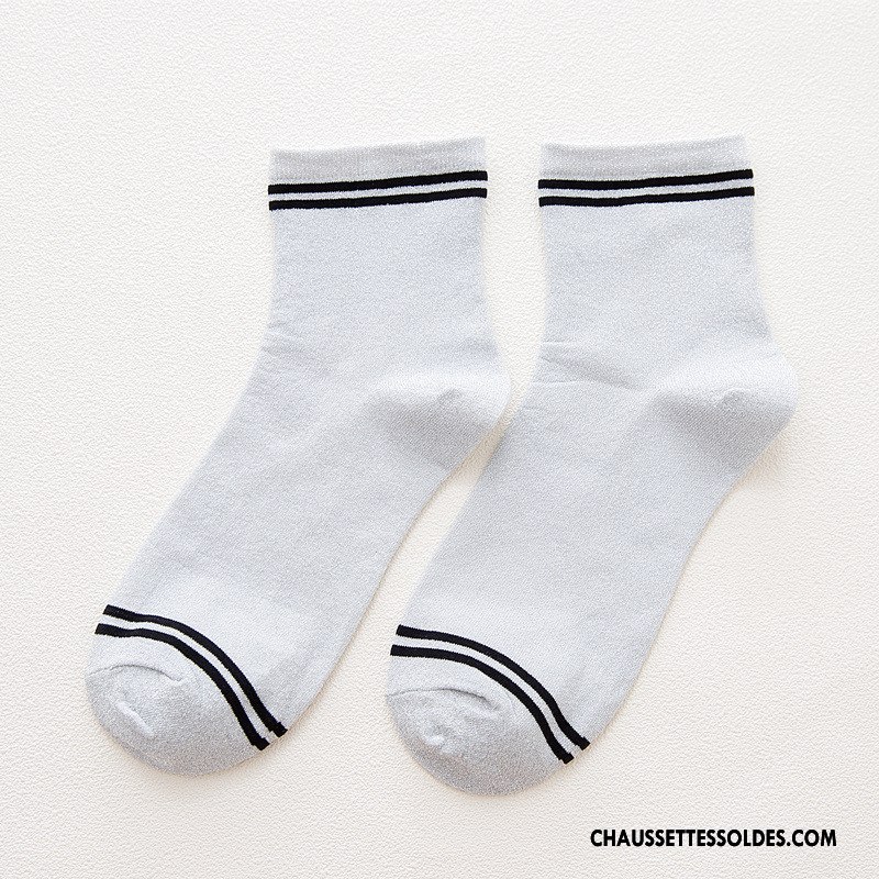 Chaussettes Mi Hautes Femme Élève Vent D'université Nouvelles Arrivées Rétro Milieu Or Gris
