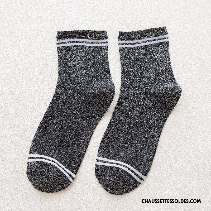 Chaussettes Mi Hautes Femme Élève Vent D'université Nouvelles Arrivées Rétro Milieu Or Gris
