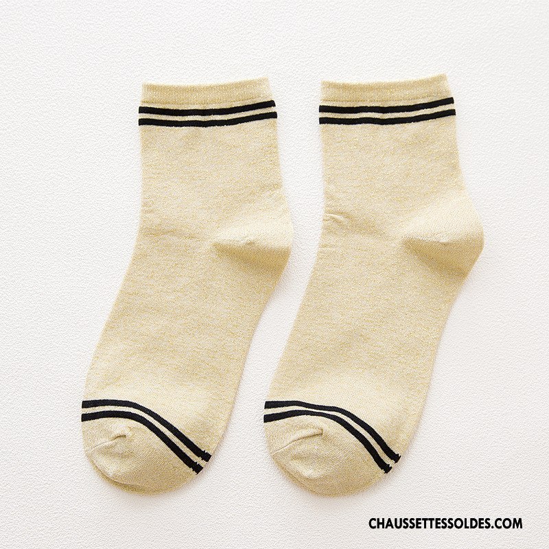 Chaussettes Mi Hautes Femme Élève Vent D'université Nouvelles Arrivées Rétro Milieu Or Gris