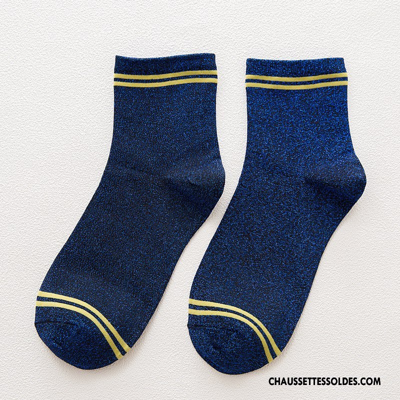 Chaussettes Mi Hautes Femme Élève Vent D'université Nouvelles Arrivées Rétro Milieu Or Gris